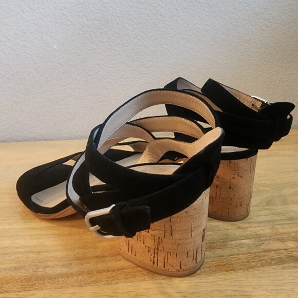 Pour la Victoire Black Leather Strappy Cork Heels Womens 8.5 - Picture 4 of 12